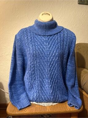 Karen Scott Petite Blue Fuzzy Cable Knit Sweater
